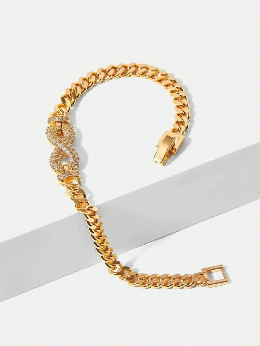 Gold Cuban Link Bracelet with Pave Crystal Accent